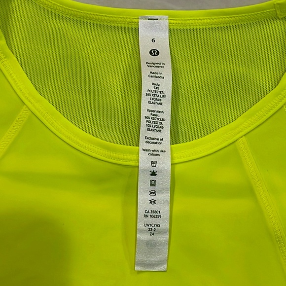 NWT! Lulu lemon sculpt tank- highlighter yellow. Never worn. Size 6. - Picture 6 of 8